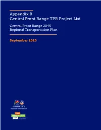 Appendix B Central Front Range TPR Project List