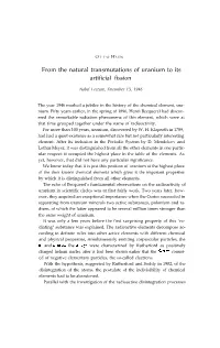 From the Natural Transmutations of Uranium to Its Artificial Fission