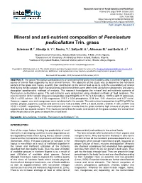 Mineral and Anti-Nutrient Composition of Pennisetum Pedicellatum Trin. Grass
