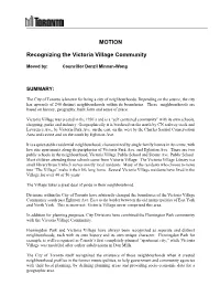 MOTION Recognizing the Victoria Village Community