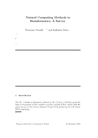 Natural Computing Methods in Bioinformatics: a Survey
