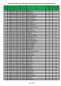 Provisional Merit List of Basic B.Sc. Nursing Programme for the Session 2016-17