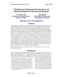 The Business Professional Doctorate As an Informing Channel: a Survey and Analysis