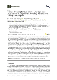 Tomato Breeding for Sustainable Crop Systems: High Levels of Zingiberene Providing Resistance to Multiple Arthropods
