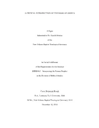 A CRITICAL INTRODUCTION of the BOOK of JOSHUA a Paper