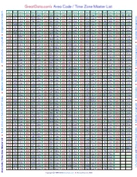 Area Code, Time Zone Master List