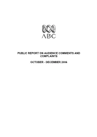 Audience Comments and Complaints Report Oct-Dec 2006