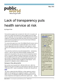 Lack of Transparency Puts Health Service at Risk