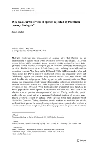 Why Was Darwin's View of Species Rejected by Twentieth Century