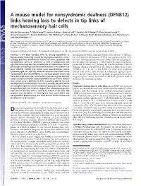 A Mouse Model for Nonsyndromic Deafness (DFNB12) Links Hearing Loss to Defects in Tip Links of Mechanosensory Hair Cells