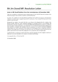 Mr Jim Dowd MP: Resolution Letter