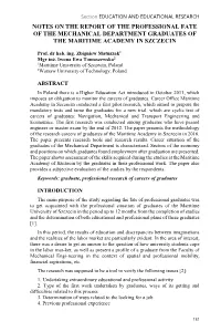 Notes on the Report of the Professional Fate of the Mechanical Department Graduates of the Maritime Academy in Szczecin