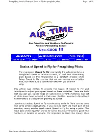 Basics of Speed to Fly for Paragliding Pilots