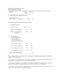 SCHEME of EXAMINATION for HONS. DEGREE STANDARD ======SUBJECT Duration Maximum Marks