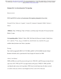 WNT4 and WNT3A Activate Cell Autonomous Wnt Signaling Independent of Secretion