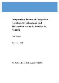 Independent Review of Complaints Handling, Investigations and Misconduct Issues in Relation to Policing