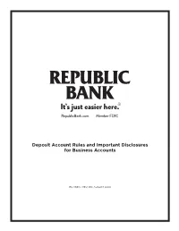 Deposit Account Rules and Important Disclosures for Business Accounts