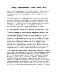 Faculty Responsibility for Teaching Under COVID