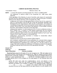 COMPANY SECRETARIAL PRACTICE Time Allowed: 3 Hours Maximum Marks: 100 NOTE: 1