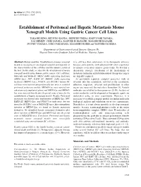 Establishment of Peritoneal and Hepatic Metastasis Mouse