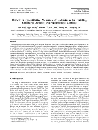 Review on Quantitative Measures of Robustness for Building Structures Against Disproportionate Collapse