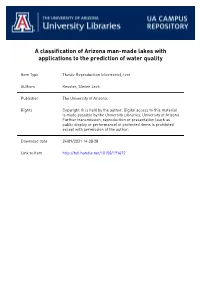 A Classification of Arizona Man-Made Lakes with Applications to the Prediction of Water Quality
