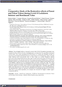 Comparative Study of the Restorative Effects of Forest and Urban Videos During Covid-19 Lockdown: Intrinsic and Benchmark Value