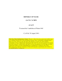 AN ACT to Amend the Constitution of Nauru 1968
