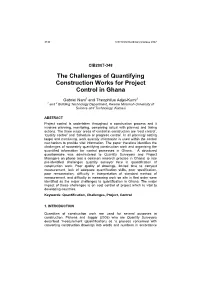 The Challenges of Quantifying Construction Works for Project Control in Ghana