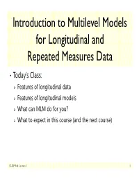 Introduction to Multilevel Models for Longitudinal and Repeated Measures Data
