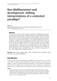 Neo-Malthusianism and Development: Shifting Interpretations of a Contested Paradigm*