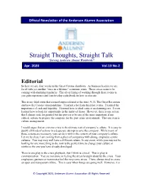 Straight Thoughts, Straight Talk "Serving Andersen Alumni Worldwide"