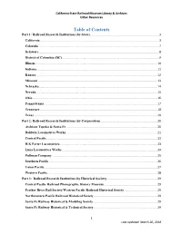 Table of Contents Part 1: Railroad Research Institutions (By State)