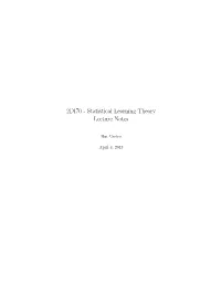 2DI70 - Statistical Learning Theory Lecture Notes