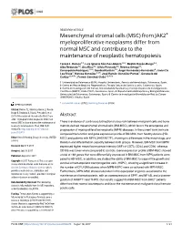 Mesenchymal Stromal Cells (MSC) from JAK2+ Myeloproliferative Neoplasms Differ from Normal MSC and Contribute to the Maintenance of Neoplastic Hematopoiesis