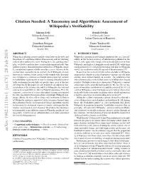 Citation Needed: a Taxonomy and Algorithmic Assessment of Wikipedia’S Verifiability