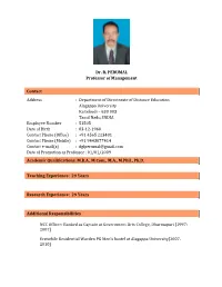 Dr. R. PERUMAL Professor of Management
