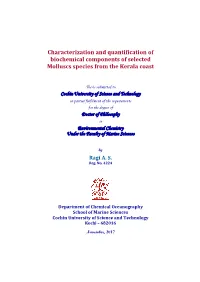 Characterization and Quantification of Biochemical Components of Selected Molluscs Species from the Kerala Coast