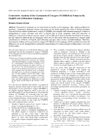Contrastive Analysis of the Grammatical Category NUMBER in Nouns in the English and Lithuanian Languages