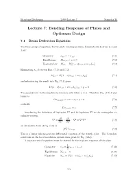 2.080 Structural Mechanics Lecture 7: Bending Response of Plates And