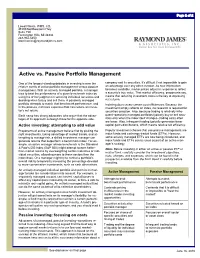 Active Vs. Passive Portfolio Management