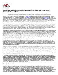 Silicon Labs to Acquire Energy Micro, a Leader in Low Power ARM Cortex-Based Microcontrollers and Radios