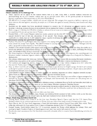 WEEKLY NEWS and ANALYSIS from 3Rd to 8Th SEP, 2015