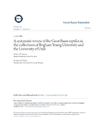 A Systematic Review of the Great Basin Reptiles in the Collections of Brigham Young University and the University of Utah Wilmer W