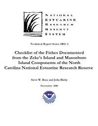 Checklist of the Fishes Documented from the Zeke's Island And
