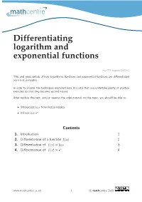 Differentiating Logarithm and Exponential Functions
