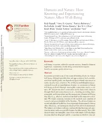 How Knowing and Experiencing Nature Affect Well-Being