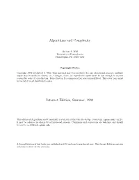 Algorithms and Complexity Internet Edition, Summer, 1994