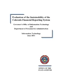 Evaluation of the Sustainability of the Colorado Financial Reporting System