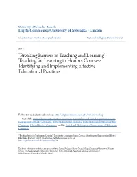 Teaching for Learning in Honors Courses: Identifying and Implementing Effective Educational Practices